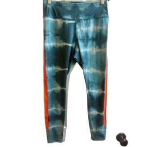 Nike Dri-Fit Teal and Dark Blue Tie-Dye Cropped Leggings with Orange Stripe NWOT